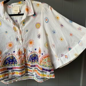 Maeve Cropped Cotton Colorful Swing Blouse